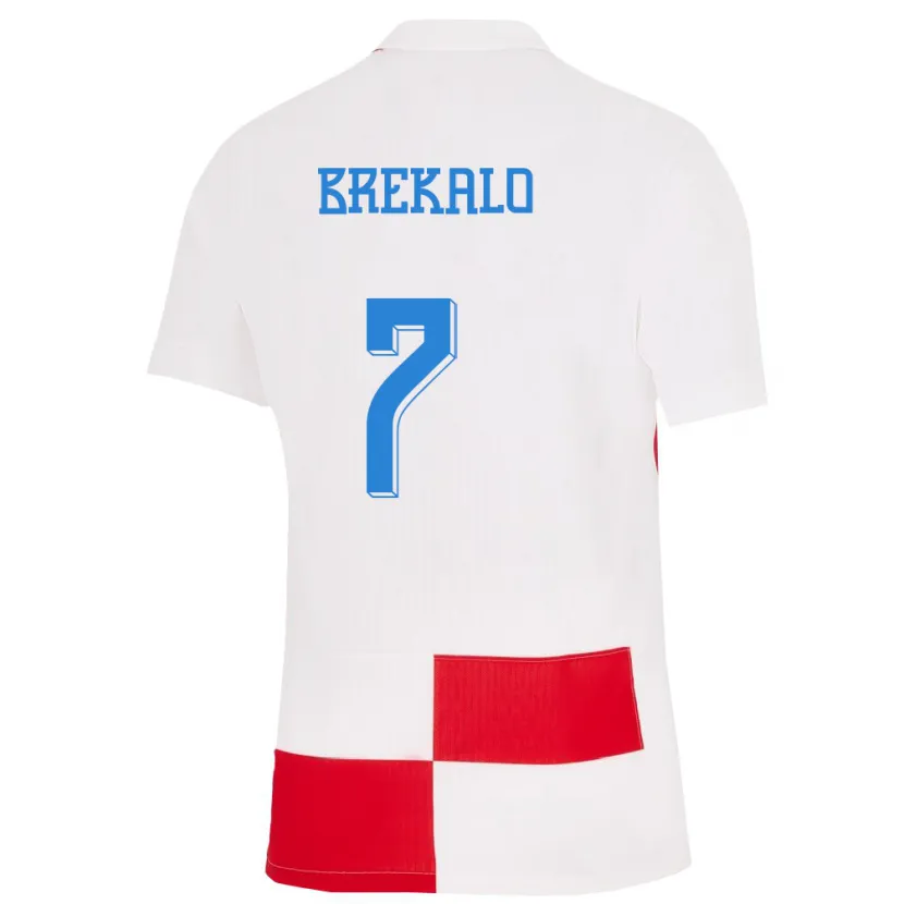 Danxen Niño Camiseta Croacia Josip Brekalo #7 Blanco Rojo 1ª Equipación 24-26 La Camisa