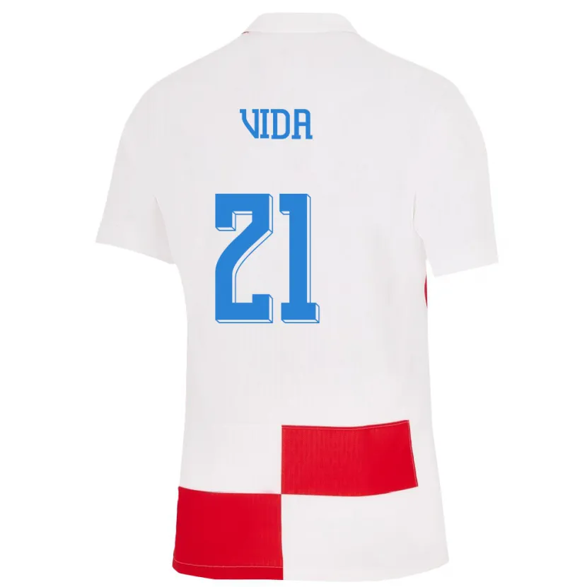 Danxen Niño Camiseta Croacia Domagoj Vida #21 Blanco Rojo 1ª Equipación 24-26 La Camisa