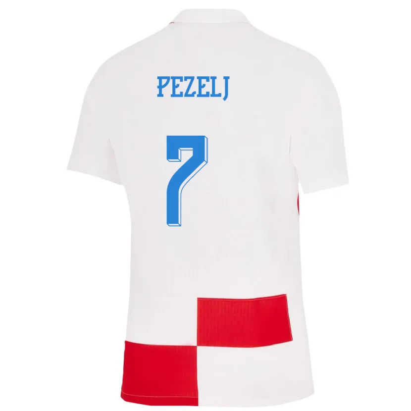 Danxen Niño Camiseta Croacia Petra Pezelj #7 Blanco Rojo 1ª Equipación 24-26 La Camisa
