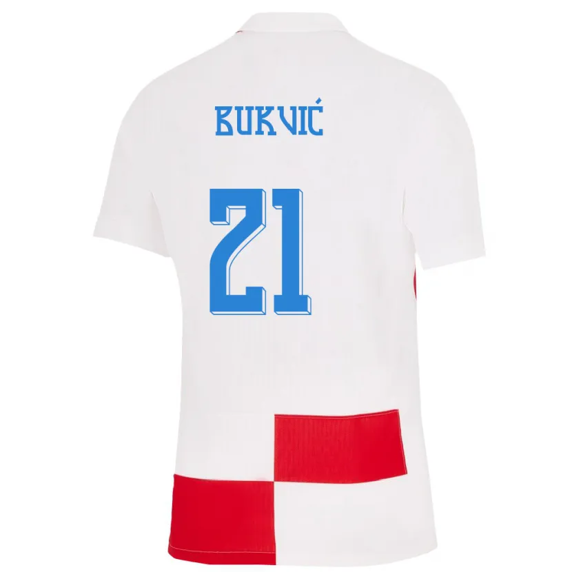 Danxen Niño Camiseta Croacia Domagoj Bukvic #21 Blanco Rojo 1ª Equipación 24-26 La Camisa