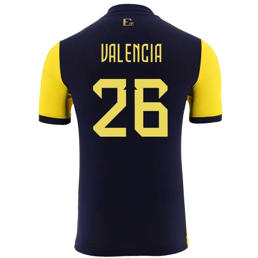 Danxen Niño Camiseta Ecuador Anthony Valencia #26 Amarillo 1ª Equipación 24-26 La Camisa