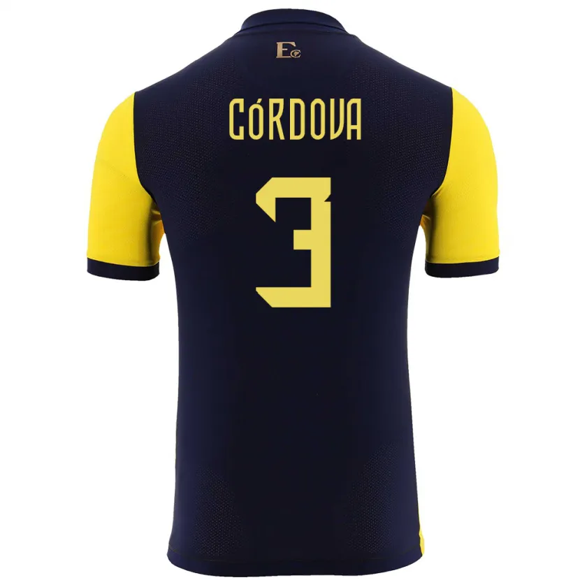 Danxen Niño Camiseta Ecuador Luis Cordova #3 Amarillo 1ª Equipación 24-26 La Camisa