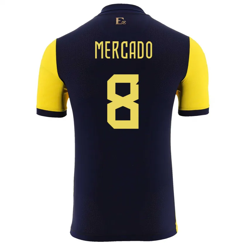 Danxen Niño Camiseta Ecuador Patrik Mercado #8 Amarillo 1ª Equipación 24-26 La Camisa