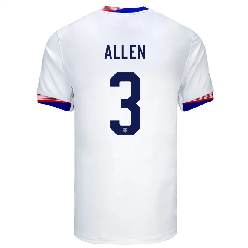 Danxen Niño Camiseta Estados Unidos Noah Allen #3 Blanco 1ª Equipación 24-26 La Camisa