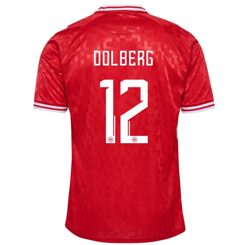 Danxen Niño Camiseta Dinamarca Kasper Dolberg #12 Rojo 1ª Equipación 24-26 La Camisa