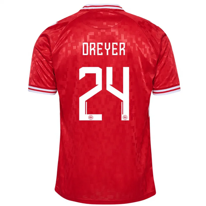 Danxen Niño Camiseta Dinamarca Anders Dreyer #24 Rojo 1ª Equipación 24-26 La Camisa