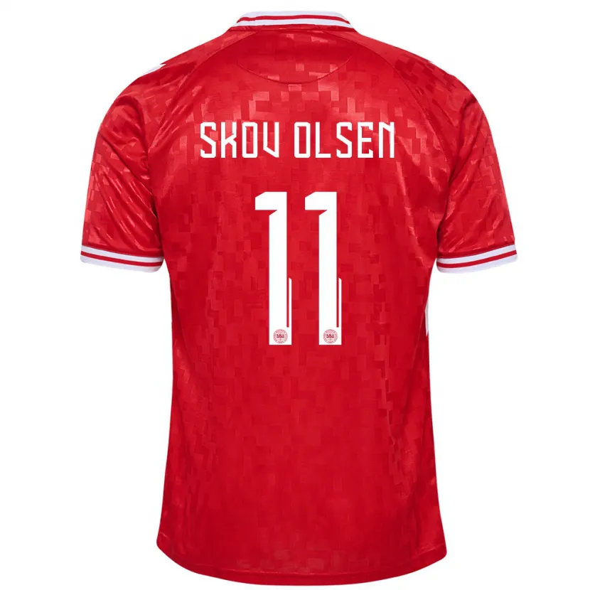 Danxen Niño Camiseta Dinamarca Andreas Skov Olsen #11 Rojo 1ª Equipación 24-26 La Camisa