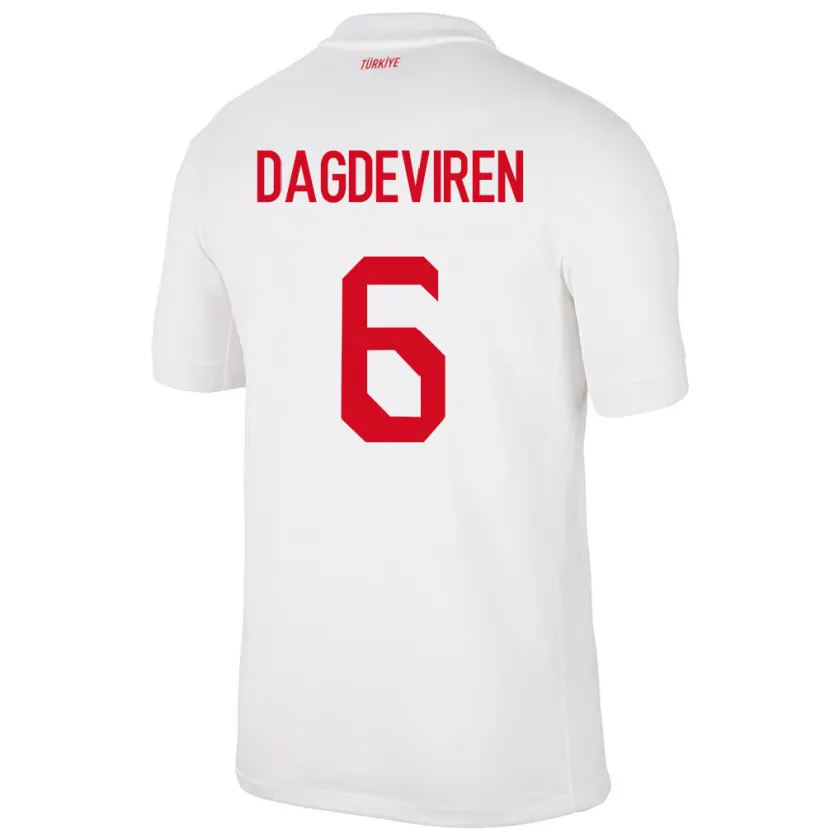 Danxen Niño Camiseta Turquía Diren Dağdeviren #6 Blanco 1ª Equipación 24-26 La Camisa
