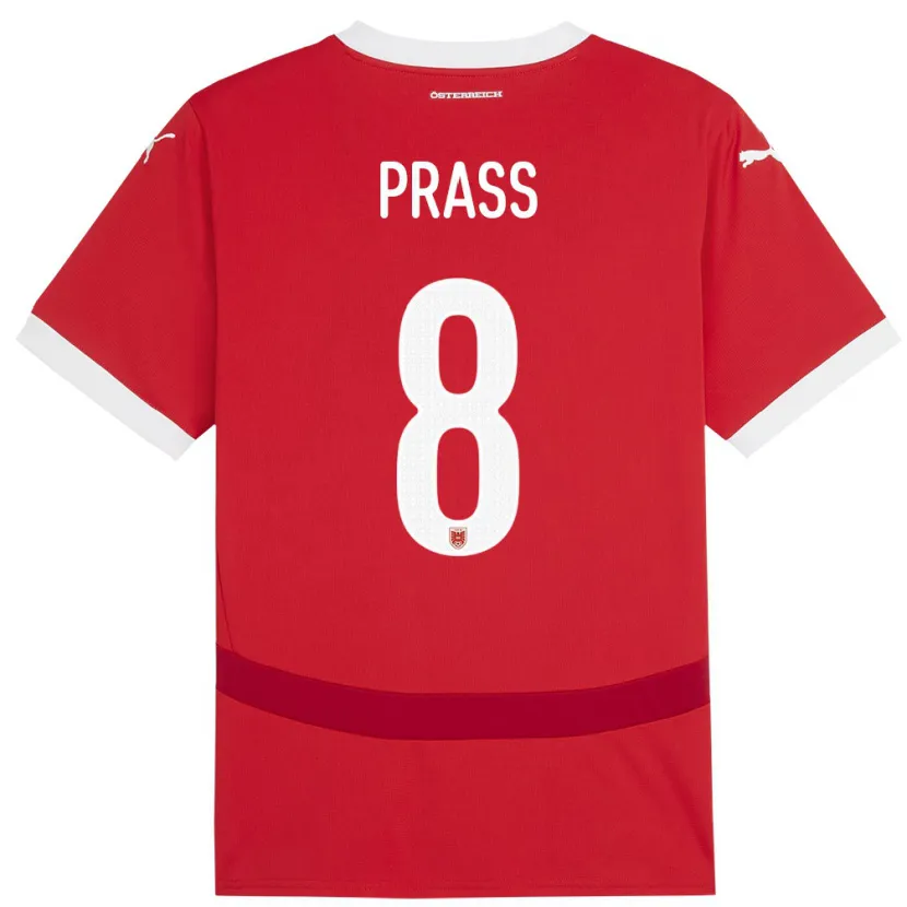Danxen Niño Camiseta Austria Alexander Prass #8 Rojo 1ª Equipación 24-26 La Camisa