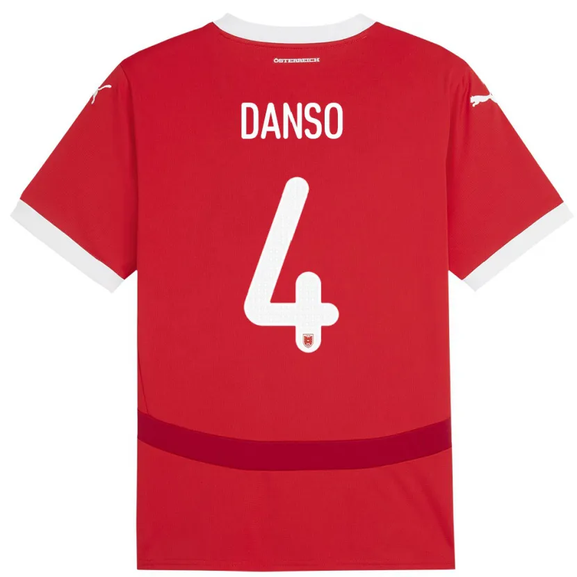 Danxen Niño Camiseta Austria Kevin Danso #4 Rojo 1ª Equipación 24-26 La Camisa
