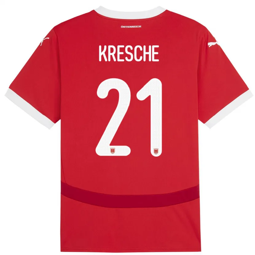 Danxen Niño Camiseta Austria Isabella Kresche #21 Rojo 1ª Equipación 24-26 La Camisa