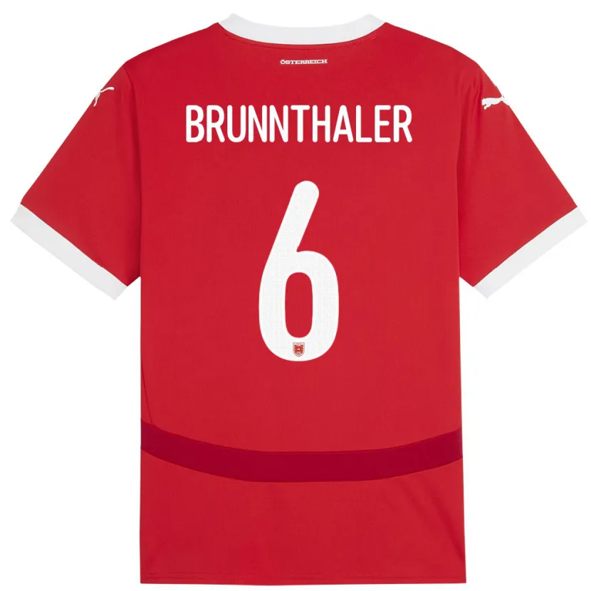 Danxen Niño Camiseta Austria Melanie Brunnthaler #6 Rojo 1ª Equipación 24-26 La Camisa