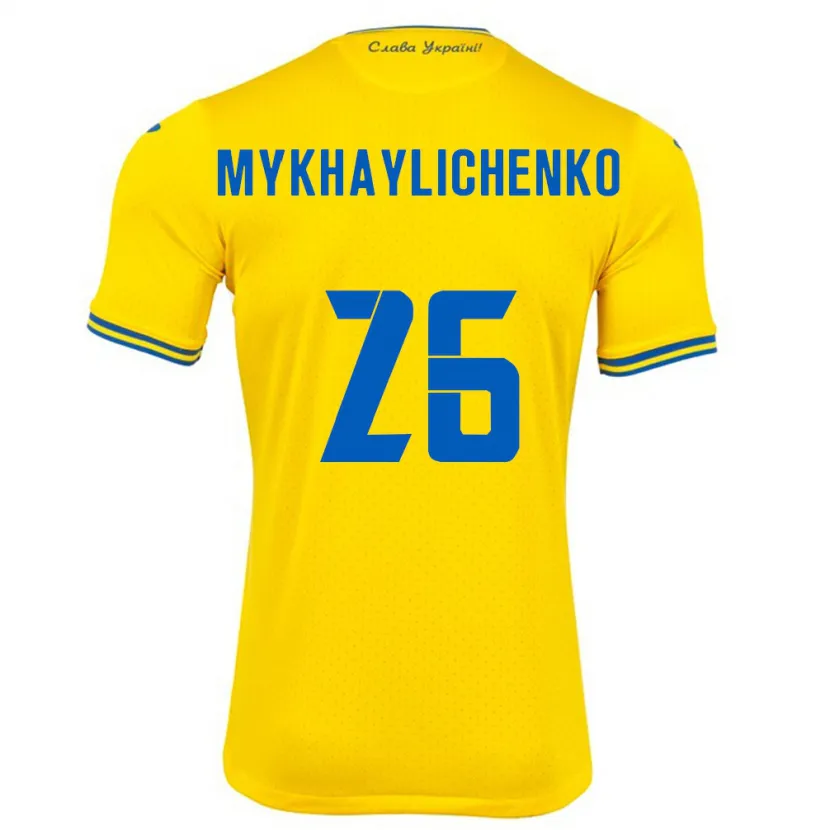 Danxen Niño Camiseta Ucrania Bogdan Mykhaylichenko #26 Amarillo 1ª Equipación 24-26 La Camisa