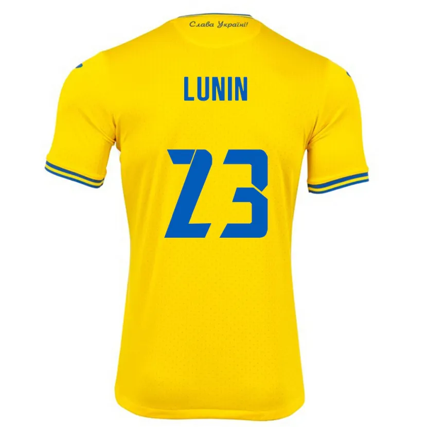 Danxen Niño Camiseta Ucrania Andriy Lunin #23 Amarillo 1ª Equipación 24-26 La Camisa