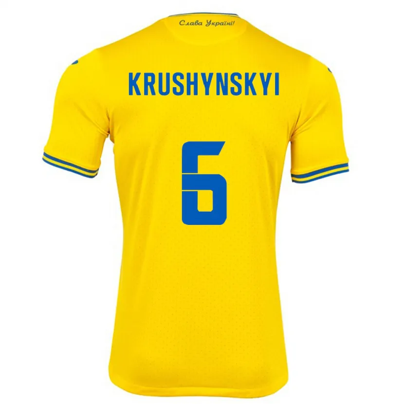 Danxen Niño Camiseta Ucrania Borys Krushynskyi #6 Amarillo 1ª Equipación 24-26 La Camisa