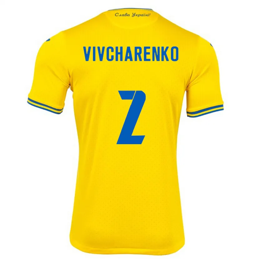 Danxen Niño Camiseta Ucrania Kostyantyn Vivcharenko #2 Amarillo 1ª Equipación 24-26 La Camisa