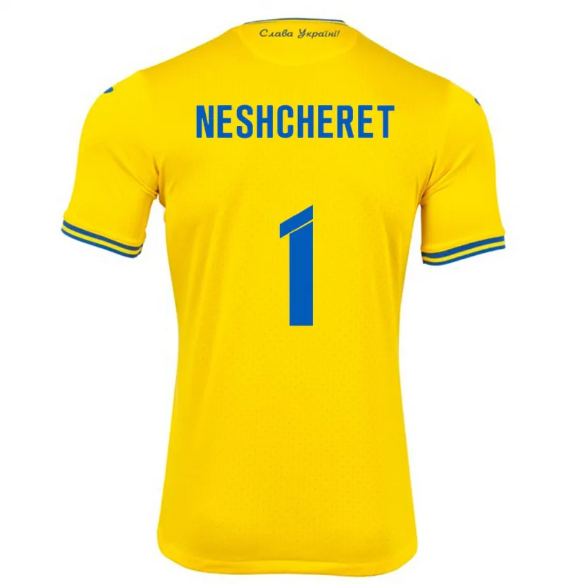 Danxen Niño Camiseta Ucrania Ruslan Neshcheret #1 Amarillo 1ª Equipación 24-26 La Camisa