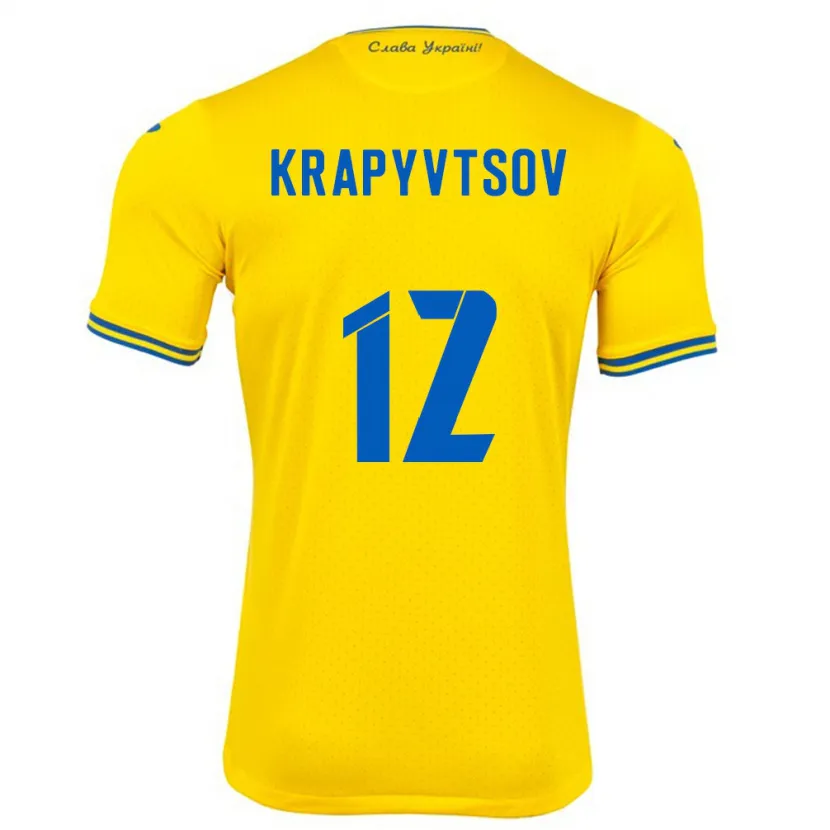 Danxen Niño Camiseta Ucrania Vladyslav Krapyvtsov #12 Amarillo 1ª Equipación 24-26 La Camisa