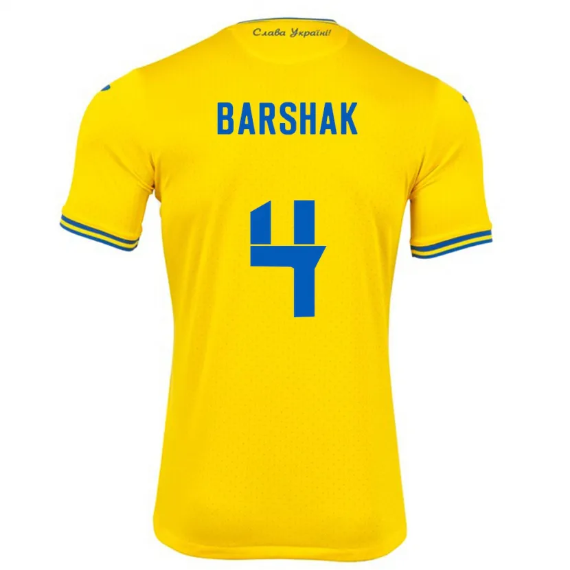 Danxen Niño Camiseta Ucrania Maksym Barshak #4 Amarillo 1ª Equipación 24-26 La Camisa