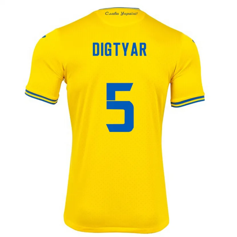 Danxen Niño Camiseta Ucrania Kyrylo Digtyar #5 Amarillo 1ª Equipación 24-26 La Camisa