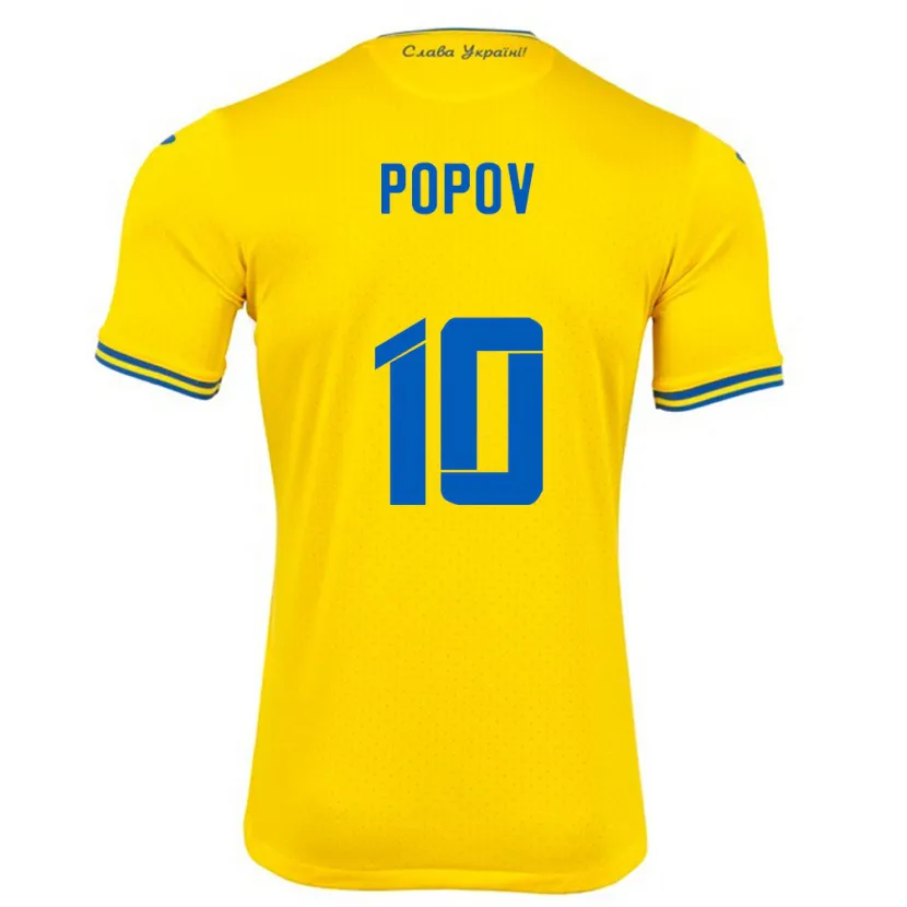 Danxen Niño Camiseta Ucrania Bogdan Popov #10 Amarillo 1ª Equipación 24-26 La Camisa