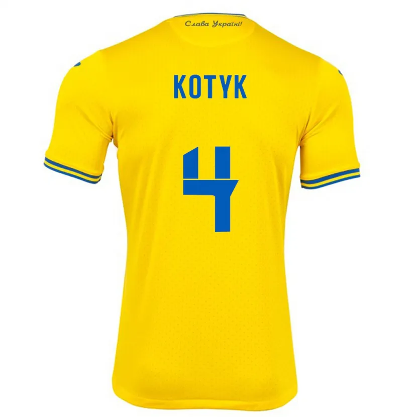 Danxen Niño Camiseta Ucrania Yana Kotyk #4 Amarillo 1ª Equipación 24-26 La Camisa