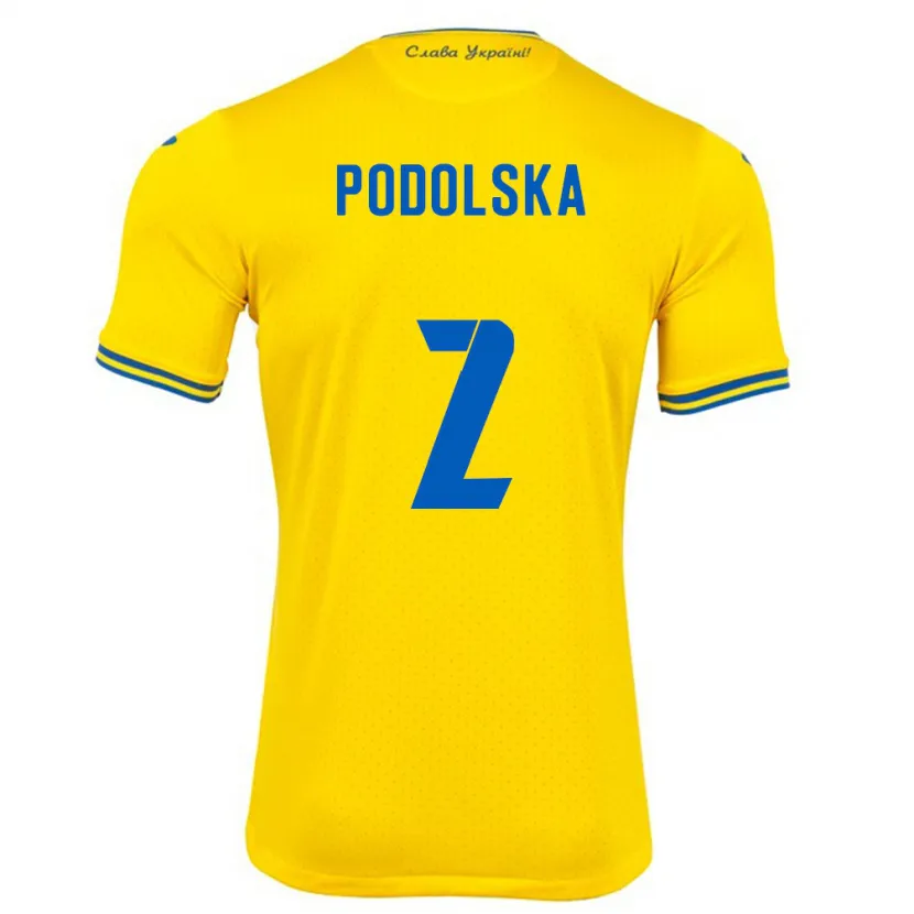 Danxen Niño Camiseta Ucrania Iryna Podolska #2 Amarillo 1ª Equipación 24-26 La Camisa
