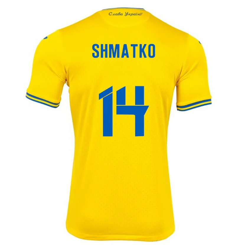 Danxen Niño Camiseta Ucrania Lyubov Shmatko #14 Amarillo 1ª Equipación 24-26 La Camisa
