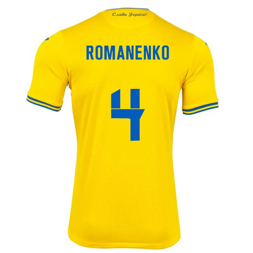 Danxen Niño Camiseta Ucrania Tetyana Romanenko #4 Amarillo 1ª Equipación 24-26 La Camisa