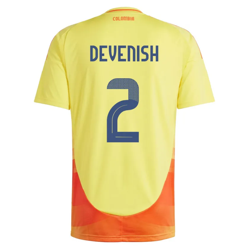 Danxen Niño Camiseta Colombia Cristian Devenish #2 Amarillo 1ª Equipación 24-26 La Camisa