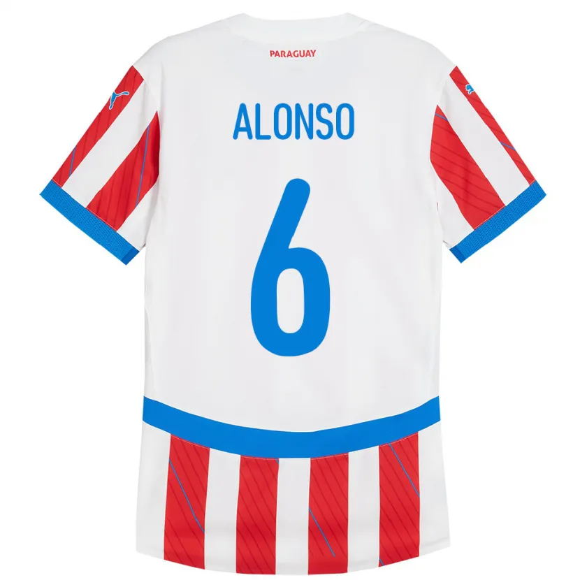 Danxen Niño Camiseta Paraguay Júnior Alonso #6 Blanco Rojo 1ª Equipación 24-26 La Camisa