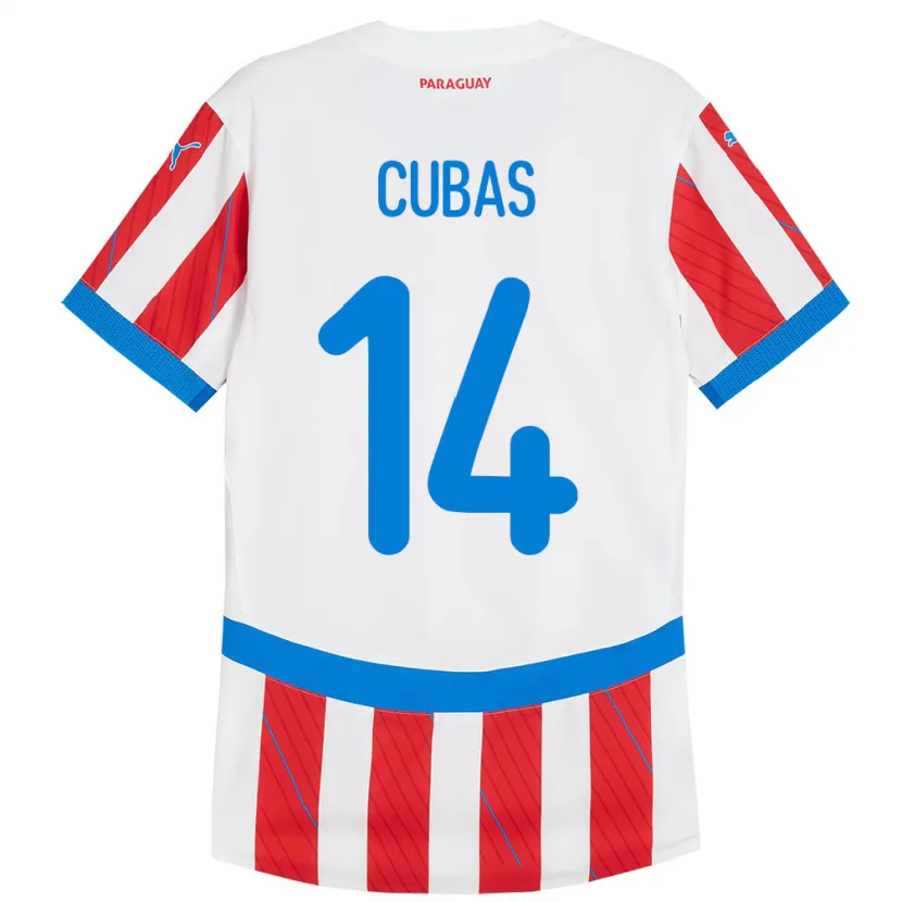 Danxen Niño Camiseta Paraguay Andrés Cubas #14 Blanco Rojo 1ª Equipación 24-26 La Camisa