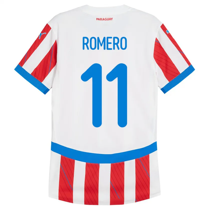 Danxen Niño Camiseta Paraguay Ángel Romero #11 Blanco Rojo 1ª Equipación 24-26 La Camisa