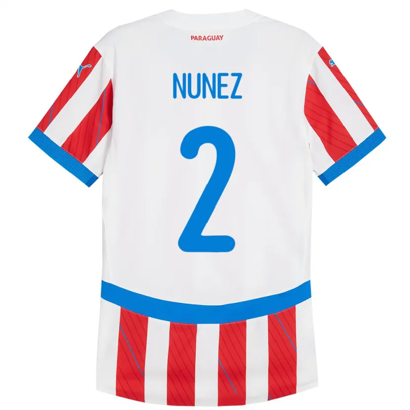 Danxen Niño Camiseta Paraguay Alan Núñez #2 Blanco Rojo 1ª Equipación 24-26 La Camisa