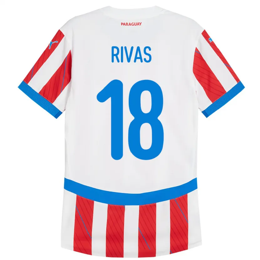 Danxen Niño Camiseta Paraguay Daniel Rivas #18 Blanco Rojo 1ª Equipación 24-26 La Camisa