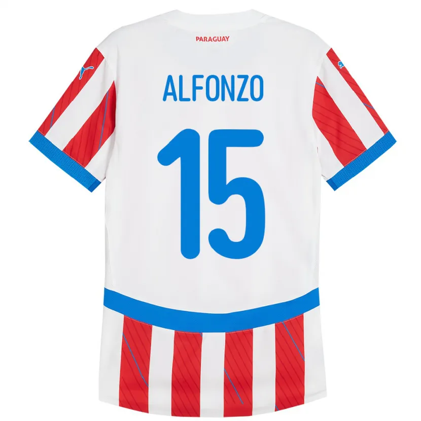 Danxen Niño Camiseta Paraguay Axel Alfonzo #15 Blanco Rojo 1ª Equipación 24-26 La Camisa