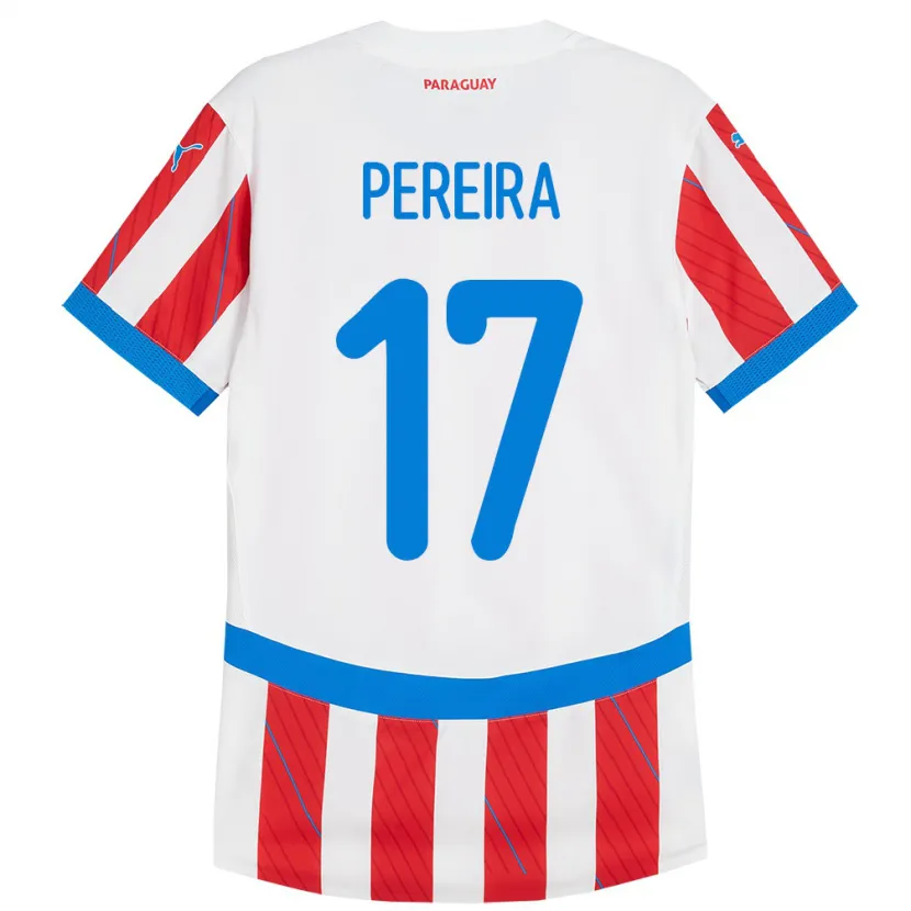 Danxen Niño Camiseta Paraguay Kevin Pereira #17 Blanco Rojo 1ª Equipación 24-26 La Camisa