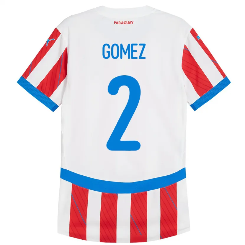 Danxen Niño Camiseta Paraguay Rodrigo Gómez #2 Blanco Rojo 1ª Equipación 24-26 La Camisa