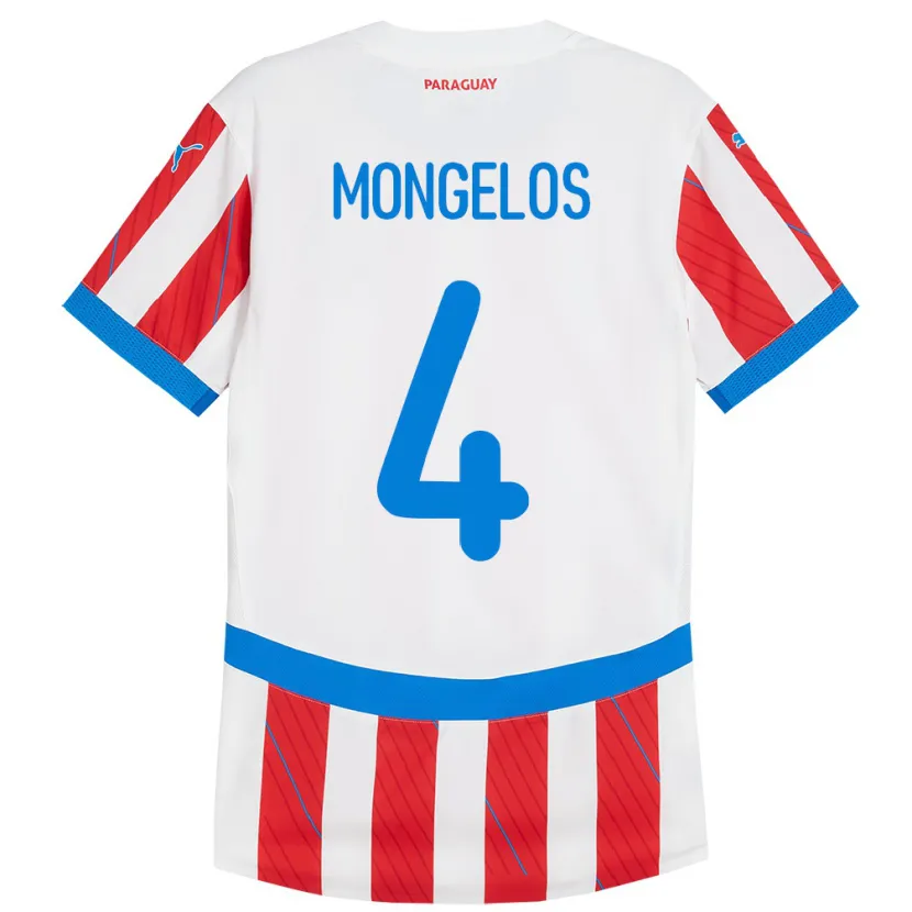 Danxen Niño Camiseta Paraguay Rolando Mongelós #4 Blanco Rojo 1ª Equipación 24-26 La Camisa