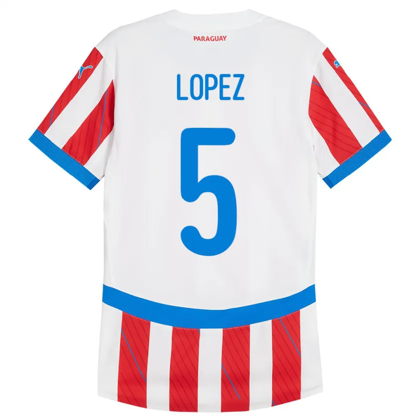 Danxen Niño Camiseta Paraguay Óscar López #5 Blanco Rojo 1ª Equipación 24-26 La Camisa