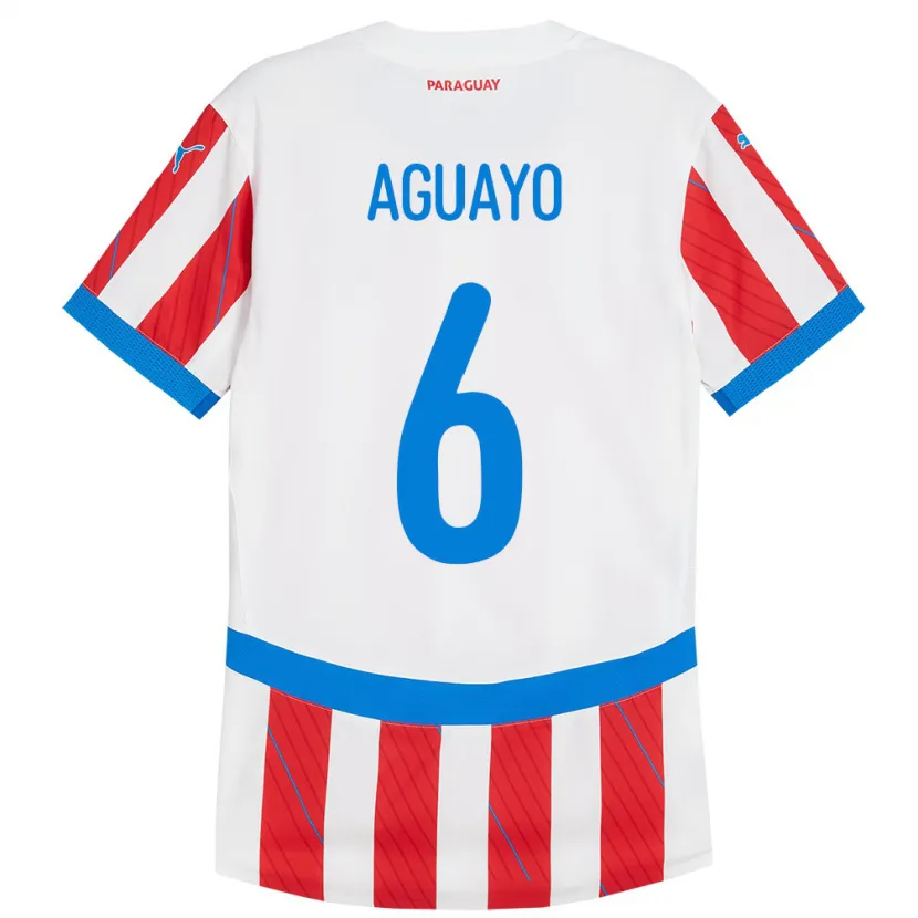 Danxen Niño Camiseta Paraguay Ángel Aguayo #6 Blanco Rojo 1ª Equipación 24-26 La Camisa