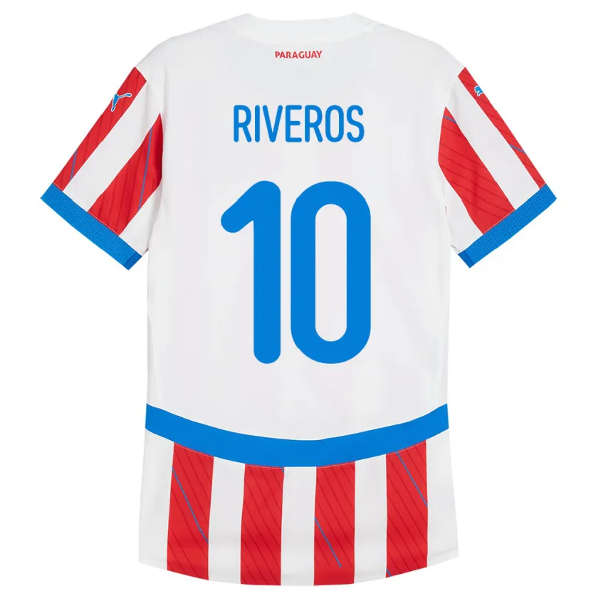 Danxen Niño Camiseta Paraguay Paulo Riveros #10 Blanco Rojo 1ª Equipación 24-26 La Camisa