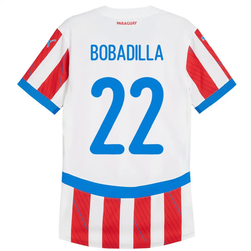 Danxen Niño Camiseta Paraguay Dylan Bobadilla #22 Blanco Rojo 1ª Equipación 24-26 La Camisa