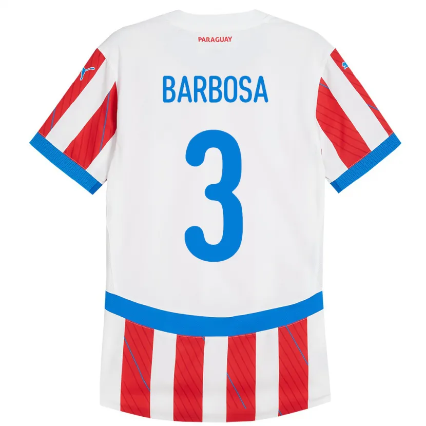 Danxen Niño Camiseta Paraguay Camila Barbosa #3 Blanco Rojo 1ª Equipación 24-26 La Camisa