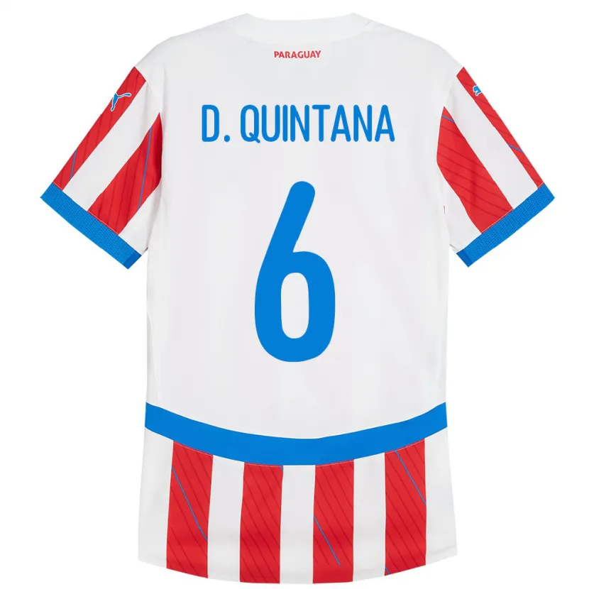 Danxen Niño Camiseta Paraguay Dulce Quintana #6 Blanco Rojo 1ª Equipación 24-26 La Camisa