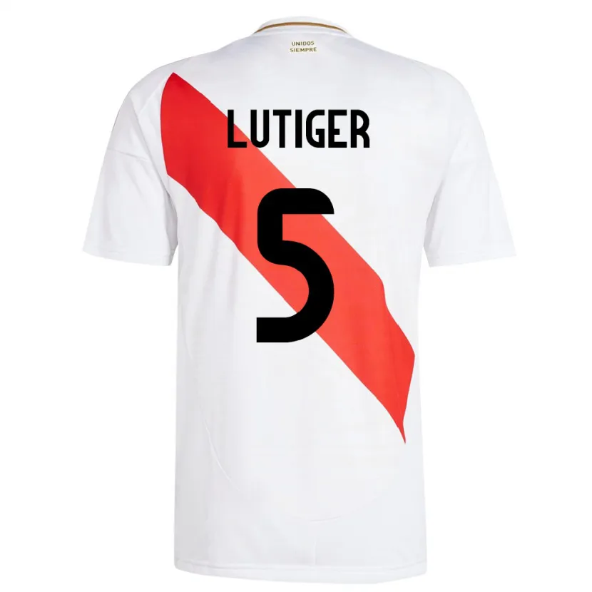 Danxen Niño Camiseta Perú Rafael Lutiger #5 Blanco 1ª Equipación 24-26 La Camisa