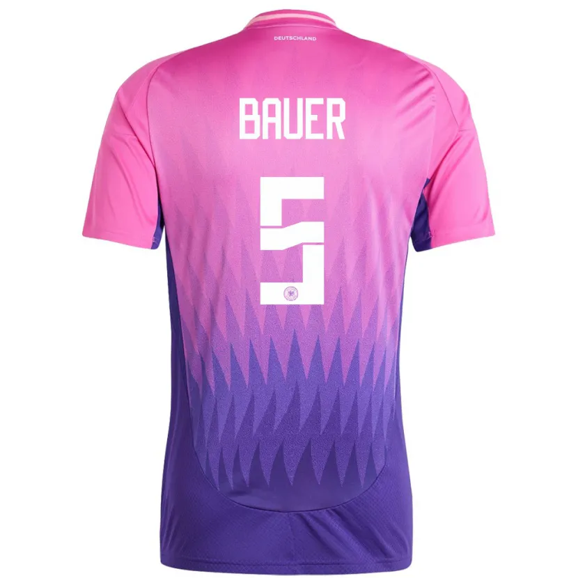 Danxen Niño Camiseta Alemania Maximilian Bauer #5 Rosado Morado 2ª Equipación 24-26 La Camisa