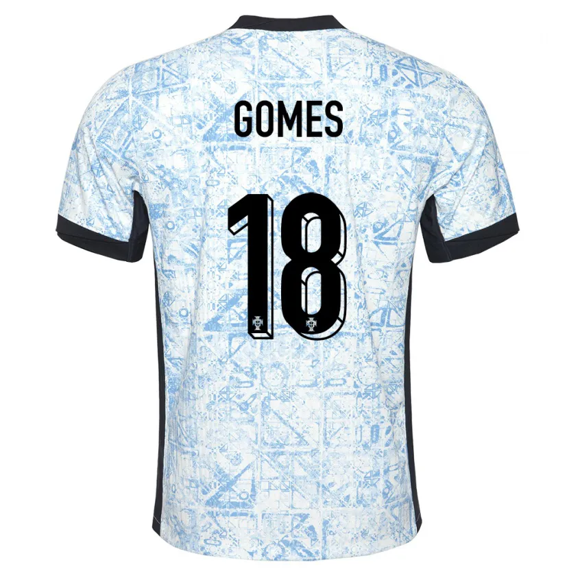 Danxen Niño Camiseta Portugal Andre Gomes #18 Crema Azul 2ª Equipación 24-26 La Camisa