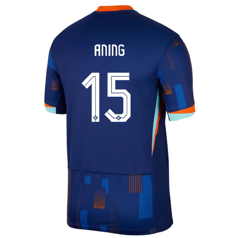 Danxen Niño Camiseta Países Bajos Prince Aning #15 Azul 2ª Equipación 24-26 La Camisa