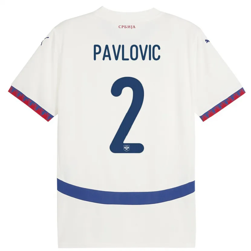 Danxen Niño Camiseta Serbia Strahinja Pavlovic #2 Blanco 2ª Equipación 24-26 La Camisa